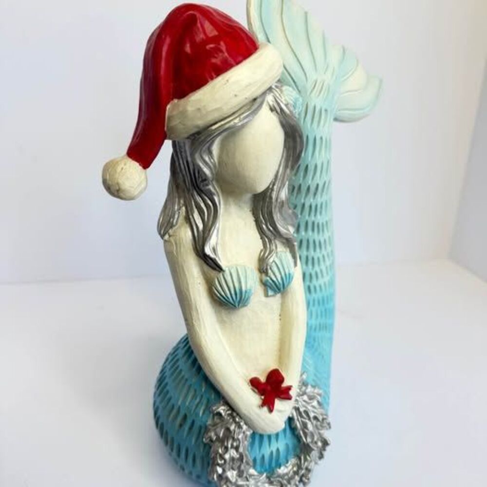 Christmas Coastal Mermaid Decor – Santa Hat – 16” Resin Figure - Picture 5 of 5